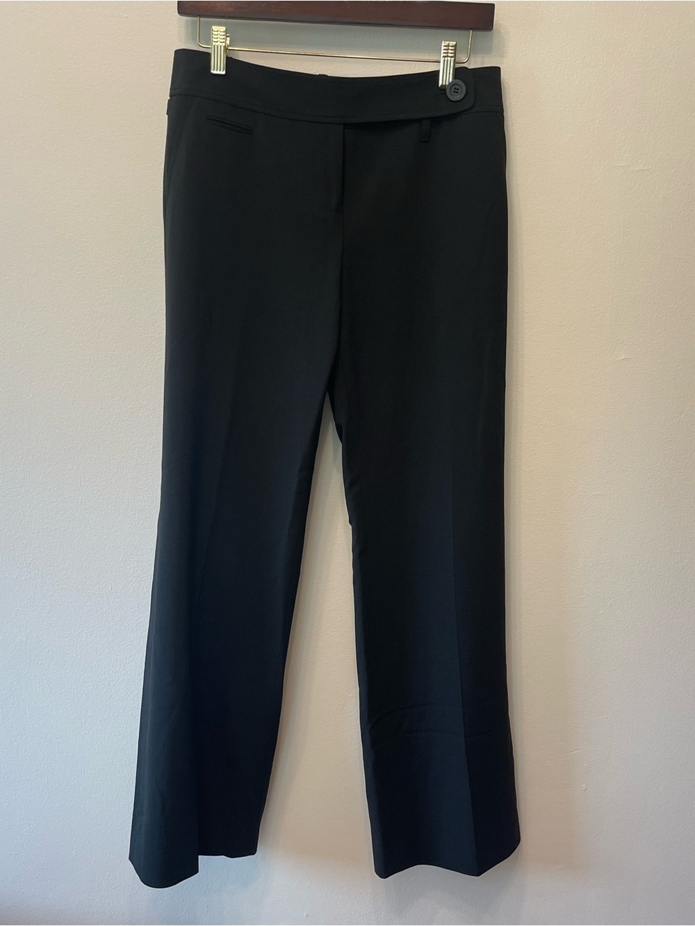 Loft Mid Rise Wool Blend Creased Straight Leg Trousers Size 4 Solid Black